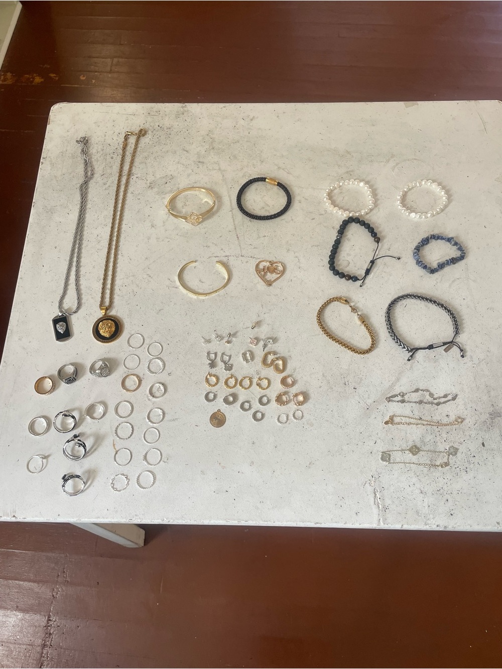 Fashion Jewelry Mixed Bracelet & Ring Set in Gold, Silver, Black, Pearl